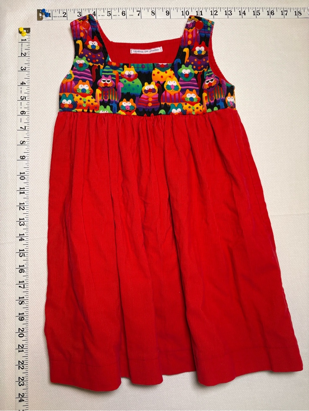 Colorado Cap Company Cat Print Red Corduroy Jumper Dress Estimated 4T